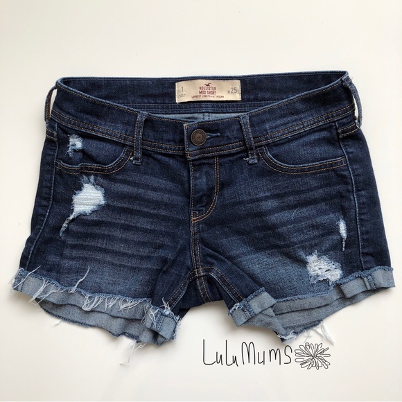 Hollister Low Rise Midi Denim Jeans Distressed Shorts size 1 waist 25 1/25 - Picture 1 of 7